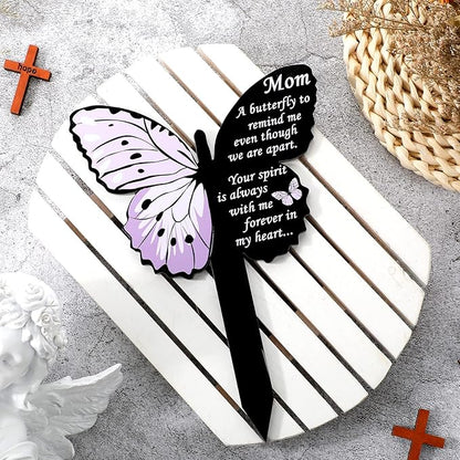 Geosar Mom Memorial Stakes Cemetery Grave Plaque Stake Markers Memorial Butterfly Plaques for Outdoors Sympathy Garden Stake Acrylic Waterproof Garden Grave Decoration(Cute Style)