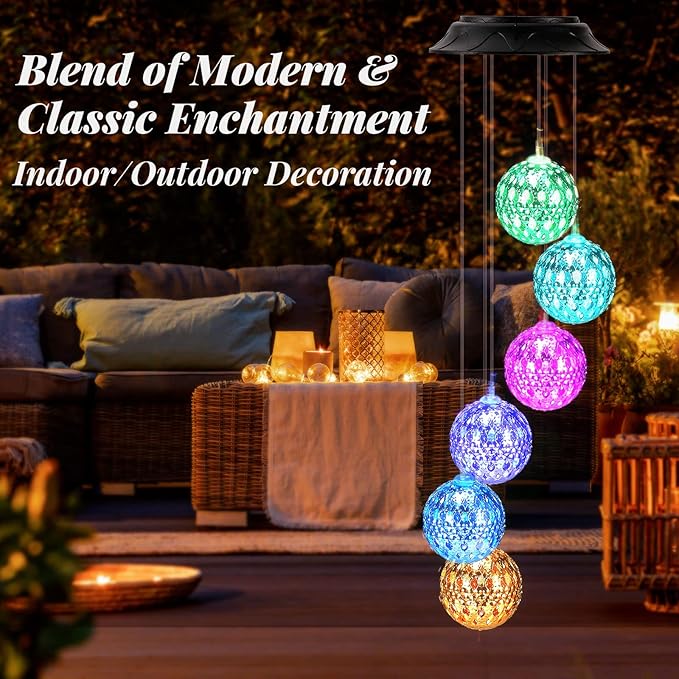 Gifts for Women, Mom Grandma Gifts for Mothers Day, Birthday Gardening Gifts for Women, Solar Lights Outdoor Decorative Solar Wind Chimes for Outside Gold Ball Garden Decor Yard Patio Porch