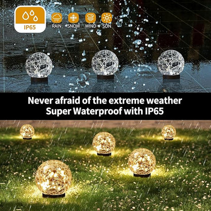 JKIMK Solar Globe Lights Outdoor Waterproof-Solar Balls Garden-Cracked Glass Ball Solar Lights Outdoor-Solar Orbs Outside-Outdoor Decorations Patio & Yard Lawn Backyard Decor
