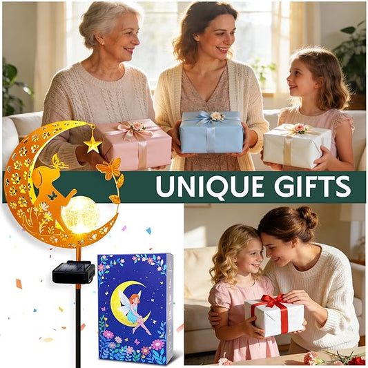 ZNYCYE Solar Lights Outdoor Decorative Moon Dog Butterfly Solar Stake Lights Birthday Mothers Day Gifts for Mom Women Grandma, Garden Decor Waterproof for Walkway, Yard, Lawn, Patio (Warm White)