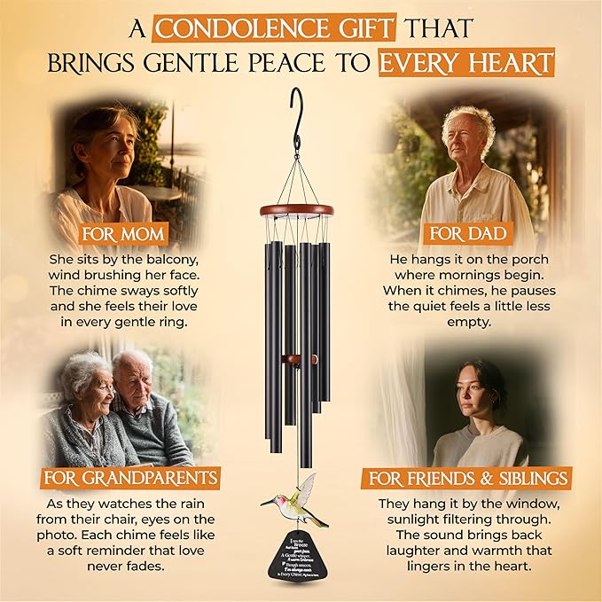 32 Inch Hummingbird Memorial Wind Chimes Outdoor, Sympathy Gifts for Loss of Loved One, Memorial Gifts for Loss of Mom, Sympathy Wind Chimes for Mother, Father, Brother, Sister