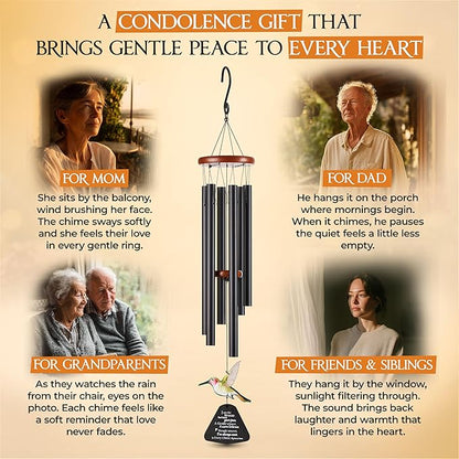 32 Inch Hummingbird Memorial Wind Chimes Outdoor, Sympathy Gifts for Loss of Loved One, Memorial Gifts for Loss of Mom, Sympathy Wind Chimes for Mother, Father, Brother, Sister