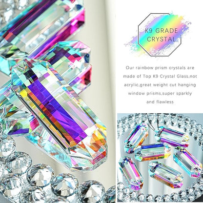 HDCRYSTALGIFTS 6 Pack 3'' Crystal Sun Catchers, Rainbow Maker Hanging Crytals for Windows Sticks Prism Suncatchers for Garden Home Decor Glass Ornaments for Christmas Tree