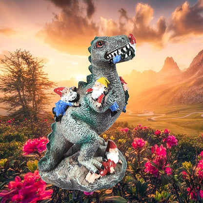 1pcs Funny Dinosaur Eat Gnome Green Resin Statue, 5.91 Inch High, Painted, Tabletop, Whimsical Retro Christmas Dinosaur Gnome Garden Statue Decoration for Indoor Yard Patio Lawn Landscape