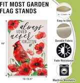 Artofy Spring Summer Cardinal Bird Memorial Small Decorative Garden Flag, Always Loved Never Forgotten Poppy Flower Yard Lawn Outside Decor, Cemetery Burlap Outdoor Home Decoration Double Sided 12x18