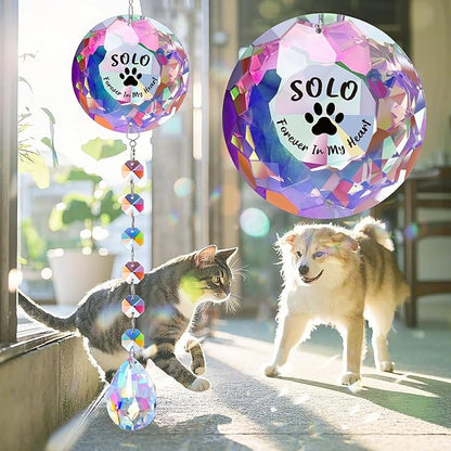 Custom Pet Memorial Crystal Suncatcher - Personalized Name Paw Print Hanging Ornament, Rainbow Prism Window Decor, Sympathy Gift for Dog/Cat Lovers, Remembrance Keepsake with Gift Box (Pet-Custom)