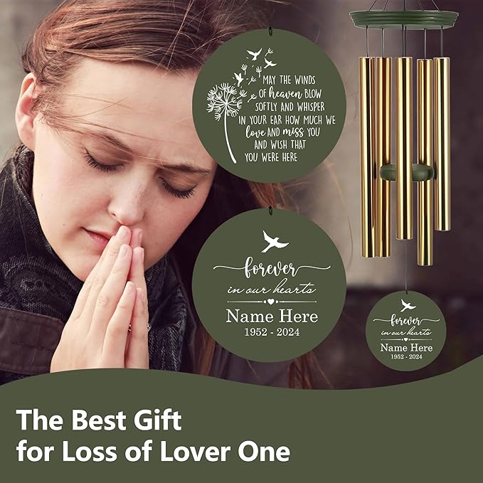 Personalized 30/36 inch Wind Chimes Memorial, Deep Tone Memorial Wind Chimes for Loss of Loved One/Mom/Dad, Sympathy Gifts for Bereavement(Produced in USA)