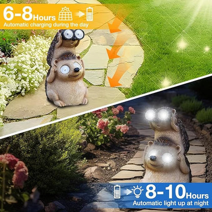 Banax Hedgehog Solar Garden Ornaments, Waterproof LED Garden, Resin Fairytale Art Ornament Outdoor Solar Statues, Hedgehog Statue Gift for Family, Friends & Colleagues Yard Lawn