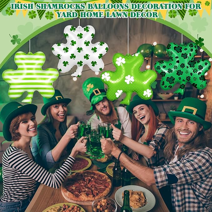 18 Pcs 12 Inch St Patrick's Day Inflatable Shamrock Ornaments Decorations Large Blow up Lucky Clover Hanging Ornaments Irish Clover Shape PVC Yard Decors Shamrock Outdoor Decoration for Yard Lawn