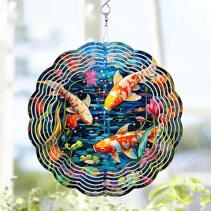 Koi Fish Wind Spinner, Koi Fish Stained Glass Wind Spinner, Wind Sculpture Koi Fish Wind Spinners for Garden Patio Yard Decor
