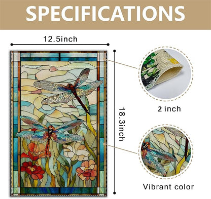 Garden Flags, Dragonfly Garden Flag, Stained Glass Style Dragonfly Floral Flag Double-Sided Flags for Farmhouse Yard Outdoor Decoration-12 x 18inch (Dragonfly)