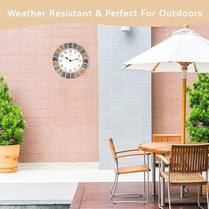 Lily's Home 10 inch Indoor or Outdoor Wall Clock Stone Frame Battery Operated Quartz Movement, Operated Decor for Family Room, Office, Game Room,Garden, Backyard, Pool