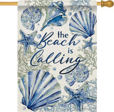 Dyrenson Spring Summer The Beach is Calling 28 x 40 House Flag Double Sided, Coastal Conch Starfish Coral Pearl Garden Yard Decorations, Nautical Seasonal Burlap Outdoor Decor Decorative Large Flag