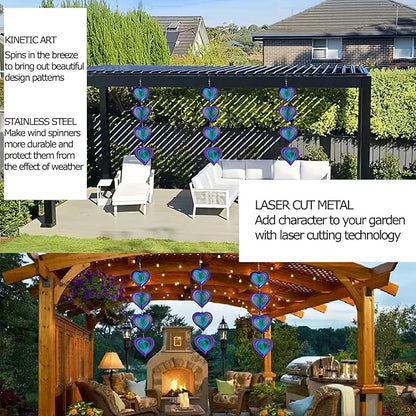 DJUAN Wind Spinners Outdoor Garden Decor,Purple-Green Heart Yard Lawn Ornaments Metal Wind Spinner with 360 Degree Swivel Hook, Christmas,Luau Party,Tropical Party Decorations,Gifts for Mom,Women