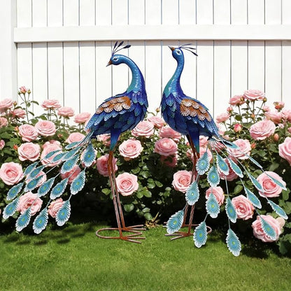 29 Inch Metal Peacock Decor, Outdoor Peacock Statues Yard Art, Garden Statues for Patio Yard Lawn Home Backyard Decorations, Set of 2