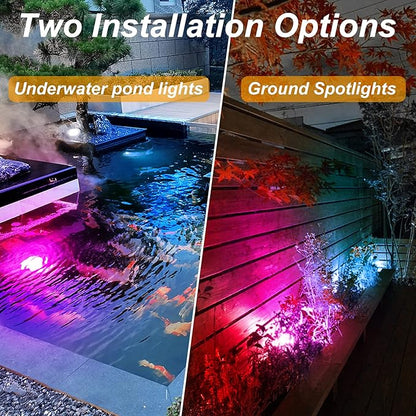 Solar Pond Lights,Super Bright RGB LED Underwater Spotlights Color Changing Submersible Pond Light IP68 Waterproof Fountain Lights for Fish Aquarium Tank Garden Yard Pool (4-in-1)