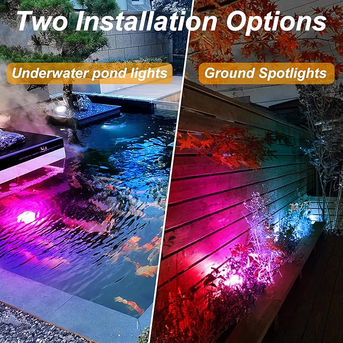 Solar Underwater Pond Lights, Super Bright RGB LED Submersible Pond Light Color Changing Spotlights IP68 Waterproof Fountain Lights for Fish Aquarium Tank Garden Yard Pool (3-in-1)