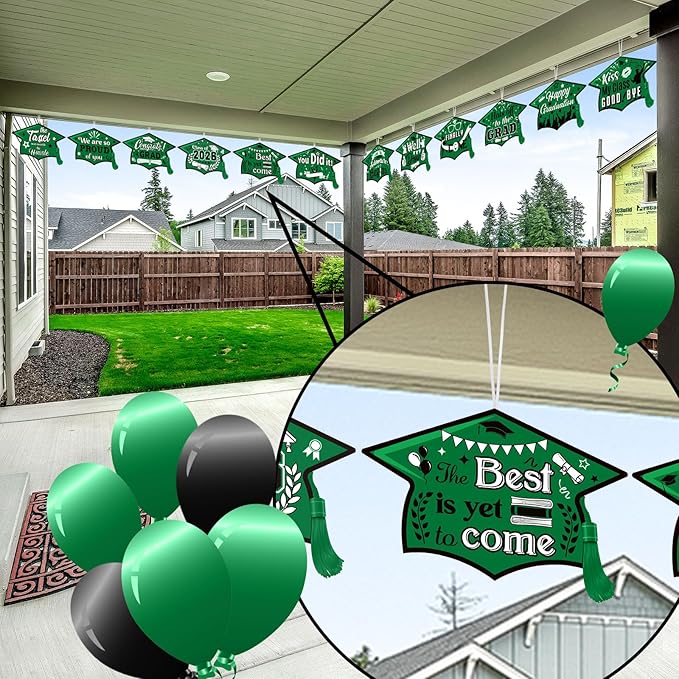 Chunful 12 Pack Graduation Yard Signs Grad Decoration 2026 Happy Graduate Lawn Garden Sign with Stake Congrats Outdoor Plastic Cap Hanging Ornament for Class Pathway Walkway Porch Party(Green)