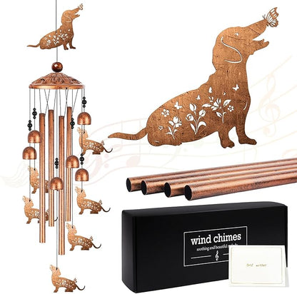 Dachshund Wind Chimes for Outside, Dachshund Wiener Dog Gifts for Women Men Metal Windchimes Outdoors, Pet Dog Home Garden Patio Yard Decor