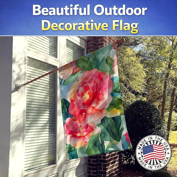 Caroline's Treasures Alabama Camellia in Watercolor House Flag Large Porch Sleeve Pole Decorative Outside Yard Banner Artwork Wall Hanging, Polyester, House Size, Multicolor