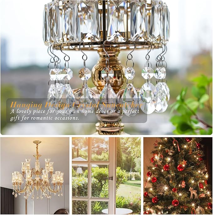 kanpura Crystal Chandelier Prisms,Crystal Sun Catcher Kit,Rainbow Hanging Crystals Suncatcher for Window, Christmas Tree,Home Decor(Clear,12pcs)