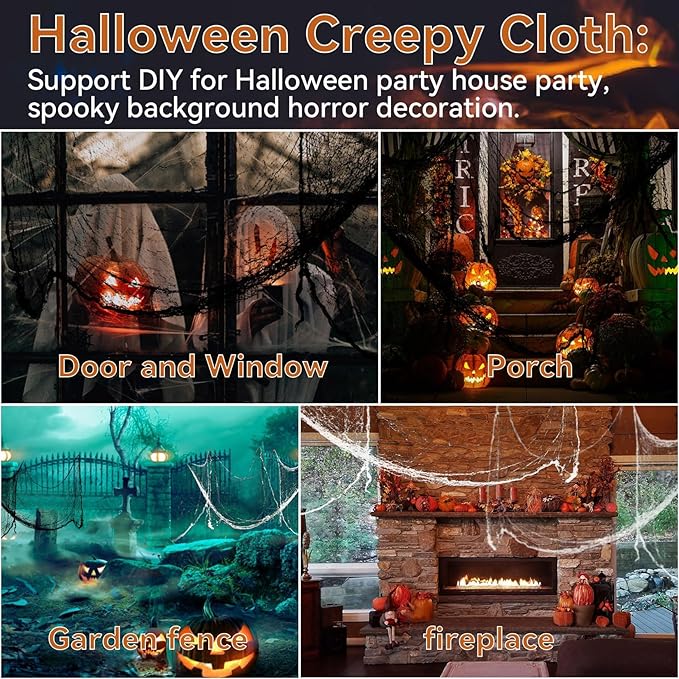 MAQIHAN 5Pcs Halloween Creepy Cloth - 30×72inch Halloween Decorations Outdoor Indoor Clearance,Creepy Spooky Cloth Decor Black Gauze Props for Escape Room,Bar,Haunted House,Garden(3Black + 2White)