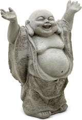 Super Happy Buddha Statue: Solid Durable Stone Statue w/Distressed Texture. Perfect Home Design & Sealed for Outdoor Use. Handcrafted USA. (Antique/Gray)