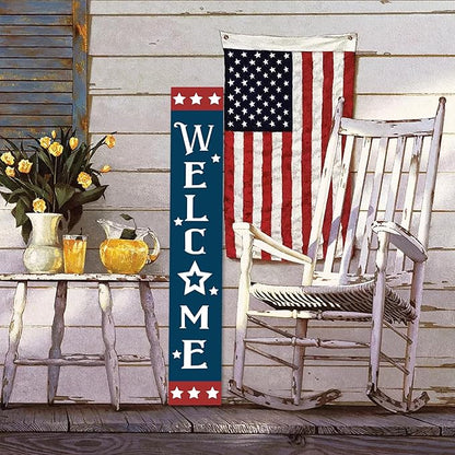 Patriotic Wooden Porch Sign 47" 4th of July Independence Day Large Welcome Sign Memorial Day Vertical Indoor Outdoor Standing Sign For Garden Home Yard Farmhouse