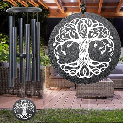 Retirement Wind Chime, Tree of Life, Inspirational Retirement Gifts for Men, Women, Teacher, Co-Worker, Employee, Nanny, Nurse (Black), NXW#303