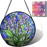 Birthday Gifts for Women - Violet Flowers Faux Stained Glass Window Hanging Sun Catcher for Door Garden Acrylic Decor Mother's Day Christmas for Mom Nana Grandma Sisters Wife 9.8"