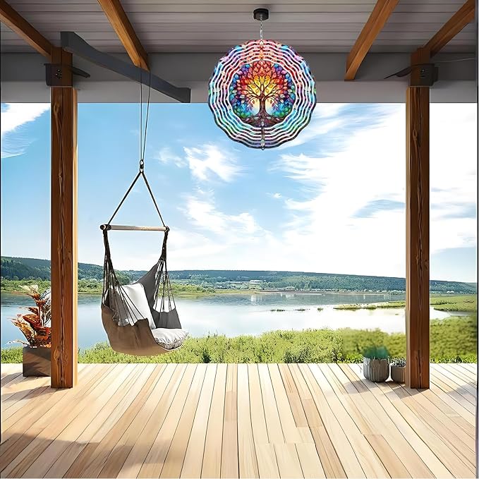 Wind Spinner, 3D Hanging Wind Spinner Ornament, Gifts for Women Mom Grandma, 12inch Metal Wind Kinetic Sculpture for Outdoor&Indoor Decor, Yard Art, Garden Decoration (New-Tree of Life)