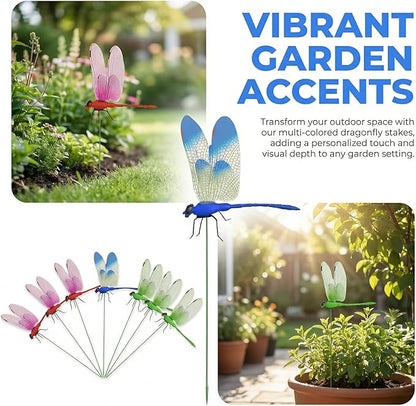 3D Realistic Dragonfly Garden Stakes, Colorful Waterproof Outdoor Decor for Yard, Lawn, Patio, Flower Bed, 6 Pack