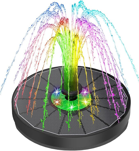 Yzert Solar Fountain with LED Lights Green Flower, 3.5W Glass Solar Bird Bath Fountains Pump with 2200 mAh Battery, Solar Water Fountain for Bird Bath, Garden, Outdoor, Pond -Black Panel Colorful