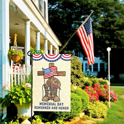 Memorial Day Garden Flag Veteran Burlap Double-sided Yard Flag Patriotic Boots Remember And Honor Brave Garden Flags Independence Day American House Banner Outdoor Decorations 12x18 Inch