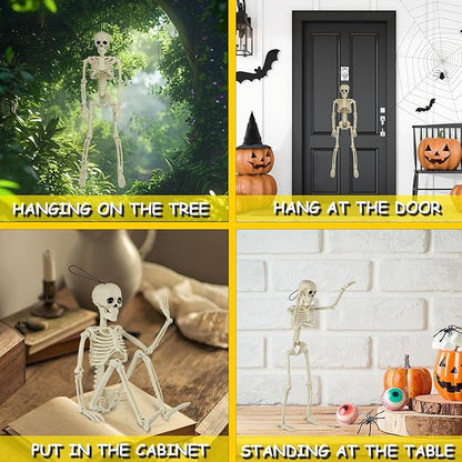 18 Packs Skeleton Halloween Decorations Outdoor with 16" Full Body Posable Joints Skeletons Decor, Halloween Party Decor Indoor, Yard Garden Lawn Graveyard Haunted House Props Spooky Party Decorations