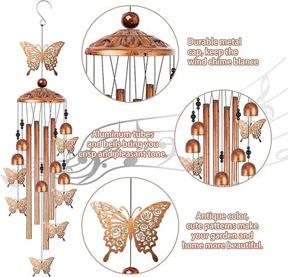 Butterfly Wind Chimes for Outside, Butterfly Gifts for Women Metal Windchimes Outdoors, Floral Wing Design Home Garden Patio Yard Decor