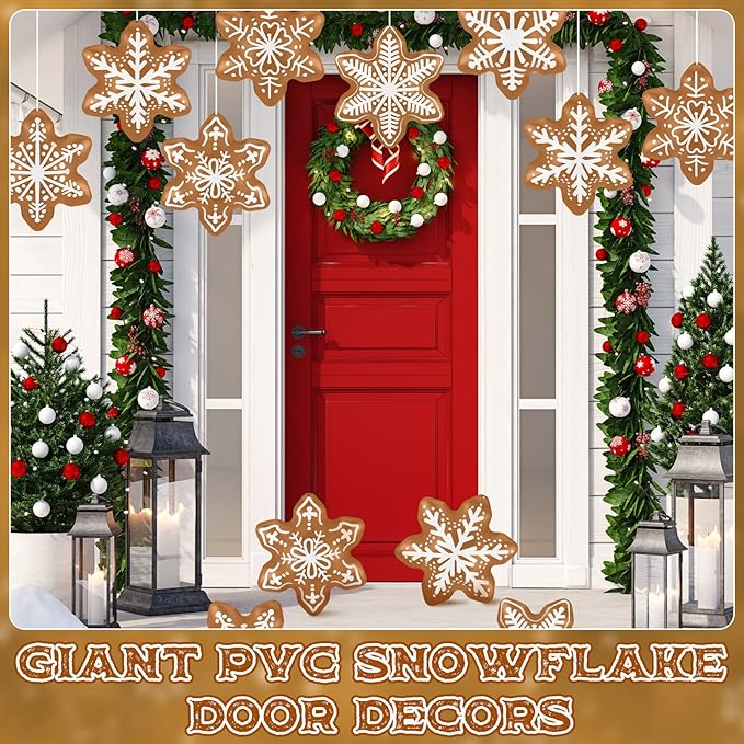 12 Pieces Winter Inflatable Snowflake Outdoor Decorations Winter Blow up Brown Inflatable Hanging PVC Waterproof Snowball Outdoor Ornaments Decorations for Party Decor Yard Garden Lawn