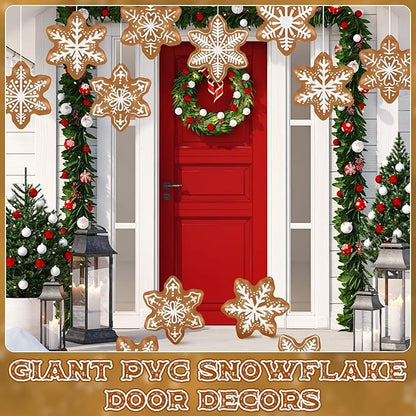 12 Pieces Winter Inflatable Snowflake Outdoor Decorations Winter Blow up Brown Inflatable Hanging PVC Waterproof Snowball Outdoor Ornaments Decorations for Party Decor Yard Garden Lawn