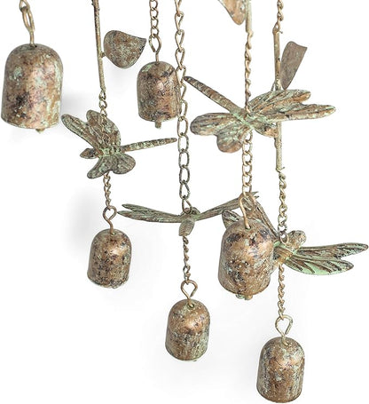 Napco Dragonfly Leaf Green 34 x 14 inch Metal Decorative Garden Bell Wind Chimes