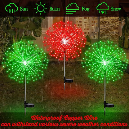 Tujoe 6 Pcs Christmas in July Solar Firework Stake Lights 180 LED 8 Modes Solar Waterproof LED Sparkler Lights Outdoor Decoration for Garden Patio Yard Pathway Walkway Lawn (Red, Green)