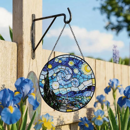 Hanging Stained Glass for Windows,20cm/7.87inch Van Gogh Starry Night Stained Glass Suncatcher with Chain Garden Diamond Glass Panel Hangings Decoration for Home Decor Gifts for Family Friends
