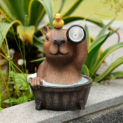 Joint Honglin Capybara Solar Garden Statue – Funny Outdoor Resin Animal Decor with Flashlight & Duck – Waterproof Yard Lawn Ornament with LED Light – Solar Powered Figurine for Patio, Porch, Landscape