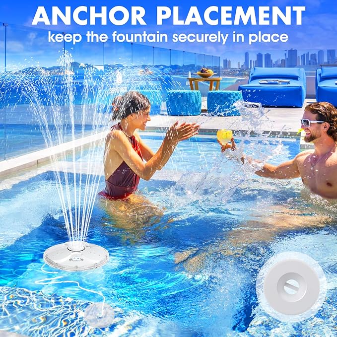 ChlorStar Pool Fountain with Remote,Floating Pool Fountain with Lights Show,Above Ground Pool Water Fountains Pump with Anchor, Floating Swimming Pool Fountains for Inground Pool,Pond -1PC(White)