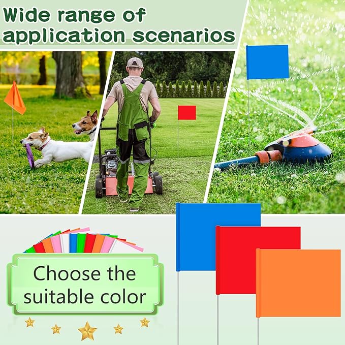 Amylove 300 Pcs Marking Flags 15 x 4 x 5 Inch Marker Flags for Lawn Yard Survey for Lawn Irrigation Landscape Fence Sprinkler Pet Training (Fresh Color)