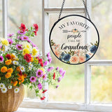 Grandma Gifts Suncatchers Stained Glass Window Hanging, Grandmother Gifts for Mother's Day, My Favorite People Call Me Grandma Sun Catchers Indoor Window, 7.9x7.9in