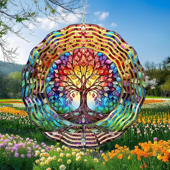Wind Spinner, 3D Hanging Wind Spinner Ornament, Gifts for Women Mom Grandma, 12inch Metal Wind Kinetic Sculpture for Outdoor&Indoor Decor, Yard Art, Garden Decoration (New-Tree of Life)