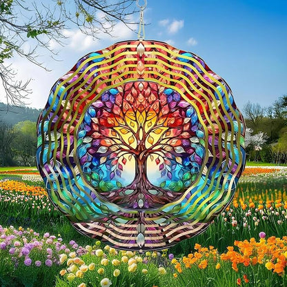 Wind Spinner, 3D Hanging Wind Spinner Ornament, Gifts for Women Mom Grandma, 12inch Metal Wind Kinetic Sculpture for Outdoor&Indoor Decor, Yard Art, Garden Decoration (New-Tree of Life)