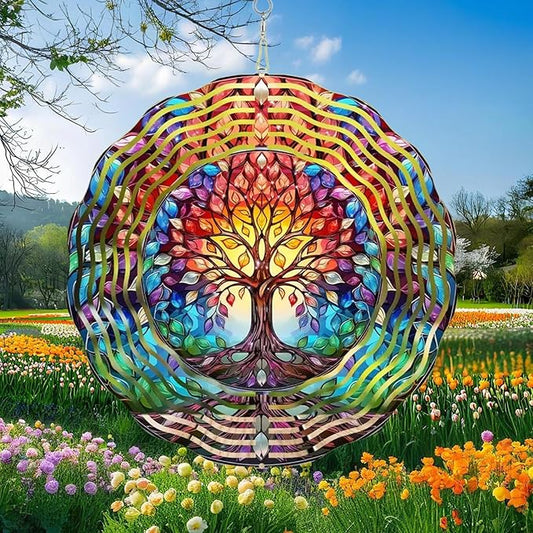 Wind Spinner, 3D Hanging Wind Spinner Ornament, Gifts for Women Mom Grandma, 12inch Metal Wind Kinetic Sculpture for Outdoor&Indoor Decor, Yard Art, Garden Decoration (New-Tree of Life)