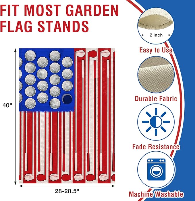 Artofy 4th of July Golf Ball Patriotic Large Decorative House Flag, America USA Golf Club Red Blue White Yard Garden Outside Decor, American Independence Day Outdoor Home Decoration Double Sided 28x40