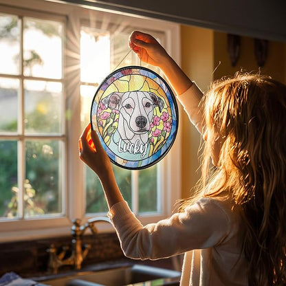 NAZENTI Personalized Pet Ornament Remembrance, Pet Stained Glass Suncatcher, Gifts for Fur Lovers, Custom Name Dog Photo Memorial Ornament Window Hanging, Home Decor, Gift for Loss of Pet Dog Cat